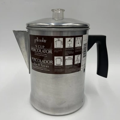 Primula 9 杯 Percolator 铝制咖啡机 炉灶 银壶 野营 — 第 1/4 张图片