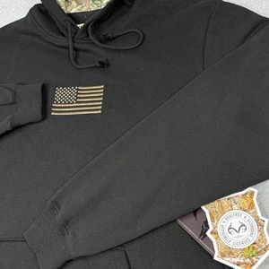 NEW Buck Wear Hoodie Men's Size L Embroidered Flag Fight For Freedom Black - Picture 1 of 6