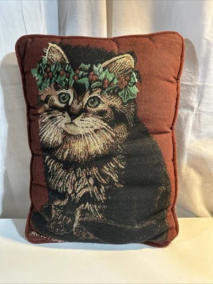 Tapiz de gato de Navidad vintage almohada rectangular Foto 1 de 4