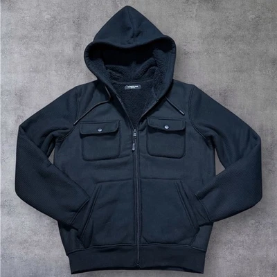 Sudadera con Capucha Gruesa KENNETH COLE Negra Cremallera Completa Forrada Sherpa Tejido Waffle Para Hombre’s S Foto 1 de 4