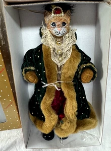 DILLARD'S TRIMMINGS 10" VICTORIAN CAT KING ORNAMENT IN PLUSH OUTFIT - Picture 1 of 10