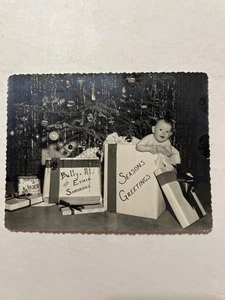 VTG 1948 Christmas Photo Greeting Card Baby, Presents and Tree Simmons Family - Picture 1 of 2