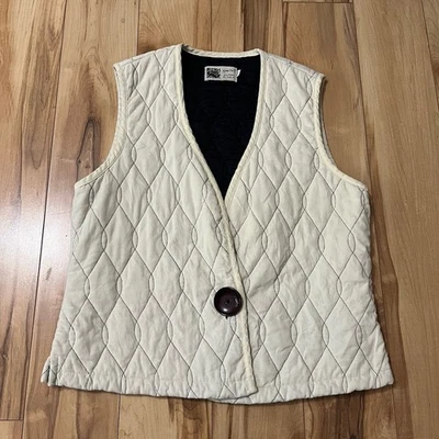 Habitat Quilted Corduroy Vest M/L Cotton Blend Ivory Single Large Button Front - Image 1 of 4