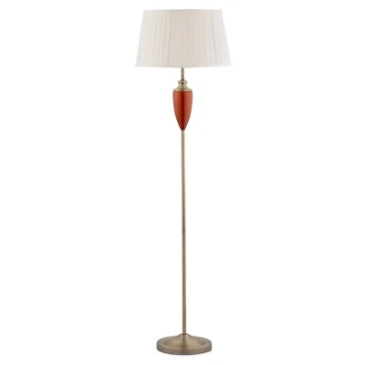 Floor Lamp Malham Large Ceramic Red Antique Brass with Ivory Pleated Shade - Image 1 of 4