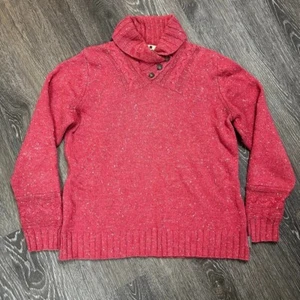 Suéter Woolrich Suave Rubí Brezo Botón Capucha Cuello Talla L Usado en Excelente Condición - Imagen 1 de 8