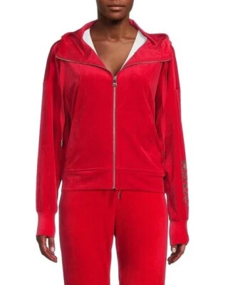 DKNY Red Velour Rhinestone Logo Zip-up Hoodie. Size M. NWT! - Image 1 of 4