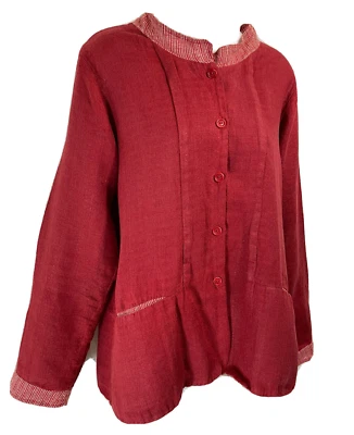 FLAX Linen Jacket Women's Size Small Artistic Red Linen Boxy Button Lagenlook S - Image 1 of 4