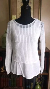 Eileen Fisher Petite Women's PS, White Double Layer Knit Linen, Longsleeve Top - Picture 1 of 9