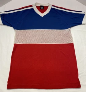 Vtg 1980s V Neck Ringer T Shirt Sz M Red White Blue - Picture 1 of 6