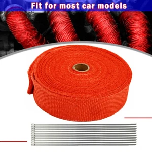 2" 50ft Exhaust Wrap Manifold Header Pipe Heat Wrap Tape10 Krawatten Kit Rotes - Picture 1 of 8