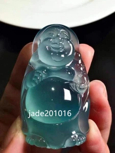 Certified Natural Ice Blue Jade Jade Jade Carved Buddha Pendant&Necklace - Picture 1 of 6