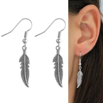 Orecchini con Piuma Argento da Donna paio con ciondolo Piume a monachella goccia - Immagine 1 di 4