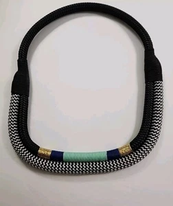 Rope Necklace Tribal Two Strand Black & White w Turquoise Gold Accents - Picture 1 of 8