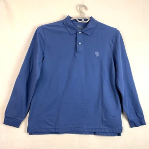 LL BEAN Polo Shirt Men's Bleu Long Sleeve 100% Cotton Size Large 1/4 button up - Picture 1 of 13