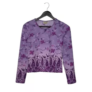 Camicia blusa vintage Y2K stampa floreale paisley manica lunga taglia S viola - Foto 1 di 5