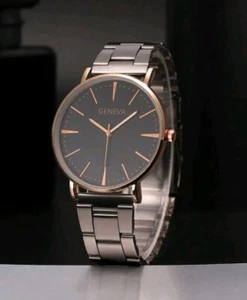 Men's Business Black & Rose Gold Watch with Stainless Steel Strap Quartz UK - Picture 1 of 3