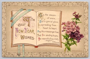 1910 New Year Wishes HM Burnside Poem Violets Winsch Embossed Postcard - Picture 1 of 2