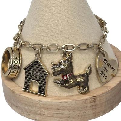 Pulsera Scottie Vintage Tono Dorado Liz Claiborne I Love Dogs Foto 1 de 4