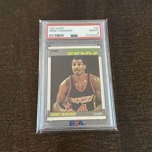1987 FLEER #76 SIDNEY MONCRIEF MILWAUKEE BUCKS HOF PSA 8 - Picture 1 of 2