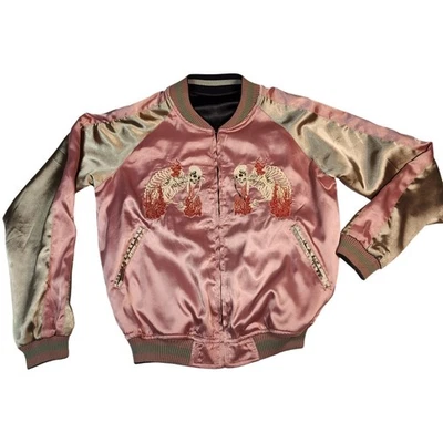 Raro XS Reversible Sukajan Bombardero: Esqueleto Calavera y Bordado Sakura Y2K Como Nuevo Foto 1 de 4