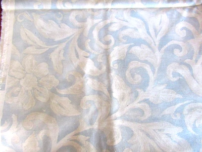 BTY VTG PALE BLUE GREY IVORY FLOWER VINES FRENCH COUNTRY TOILE UPHOLSTERY FABRIC - Image 1 of 2