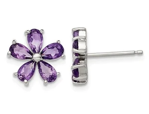 Amethyst Flower Earrings in Sterling Silver - Picture 1 of 4