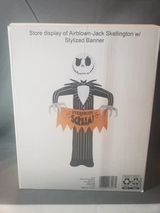 5' Inflatable LED Halloween Jack Skellington Holding "Everybody Scream" Banner - Picture 1 of 2