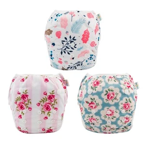 Reusable Swim Diapers 3 Pack for 8M-3T, Adjustable Washable, Flower Design - Picture 1 of 7
