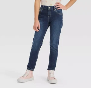 NWT Girls' Mid-Rise Ultimate Stretch Skinny Jeans - Cat & Jack™ Dark Blue Size 4 - Picture 1 of 11