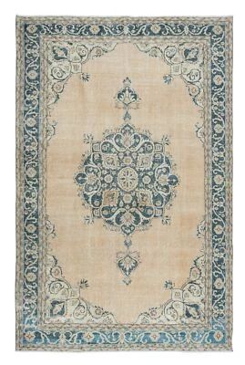 6.7x10.3 Ft Vintage Handmade Oushak Rug in Muted Colors for Country Homes - Image 1 of 4