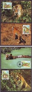 q7723/ Laos Complete WWF (4 stk) Tiger Maximum FDC Card Cover 1984