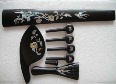 Ebony with Shell inlays Violin fingerboard Chinrest Pegs Tailpiece Accessories - Image 1 of 4