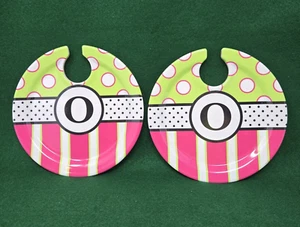 2 Wine Appetizer Small Plates EcoBamboo Monogram Natural Sturdy Party Festive 7" - Picture 1 of 10