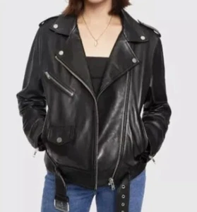 Chaqueta de moto Rebecca Minkoff para mujer TALLA MEDIANA negra mantecosa suave corta, nueva sin etiquetas - Imagen 1 de 21