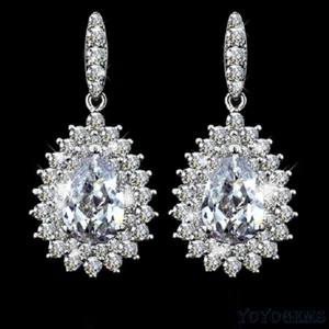 3 CT Pear Cut VVS1 Moissanite Drop/Dangle Wedding Earrings Solid 14K White Gold - Picture 1 of 6