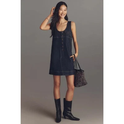 Nuevo Mini Vestido Anthropologie Pilcro Denim Frente a Presión $148 MEDIANO Queen B Lavado Foto 1 de 4
