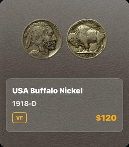 1918-D EE. UU. 🇺🇸 Buffalo Nickel 5c ~ ¡Moneda muy fina para colección! ¡Único!! - Imagen 1 de 7