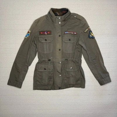 Chaqueta de sarga de combate premium vintage Y2K Affliction para mujer talla L cremallera ¡Vive rápido! Foto 1 de 4