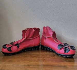 Socofy Shoes Womens US 8.5 Red Art To Wear Leather Floral Boho Eclectic Bootie - Picture 1 of 6