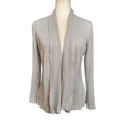 Cárdigan Verve Ami frente abierto para mujer gris medio manga larga tejido suéter Foto 1 de 4
