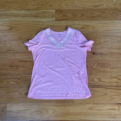 Top Coral Bay Rosa Mujer Grande Manga Corta Cuello en V Estrás Foto 1 de 4