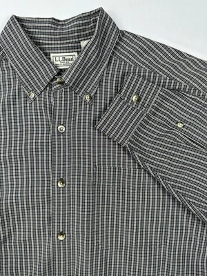 LL Bean Shirt Men’s Large Regular Button Down Black & Cream Plaid Long Sleeves - Изображение 1 из 4