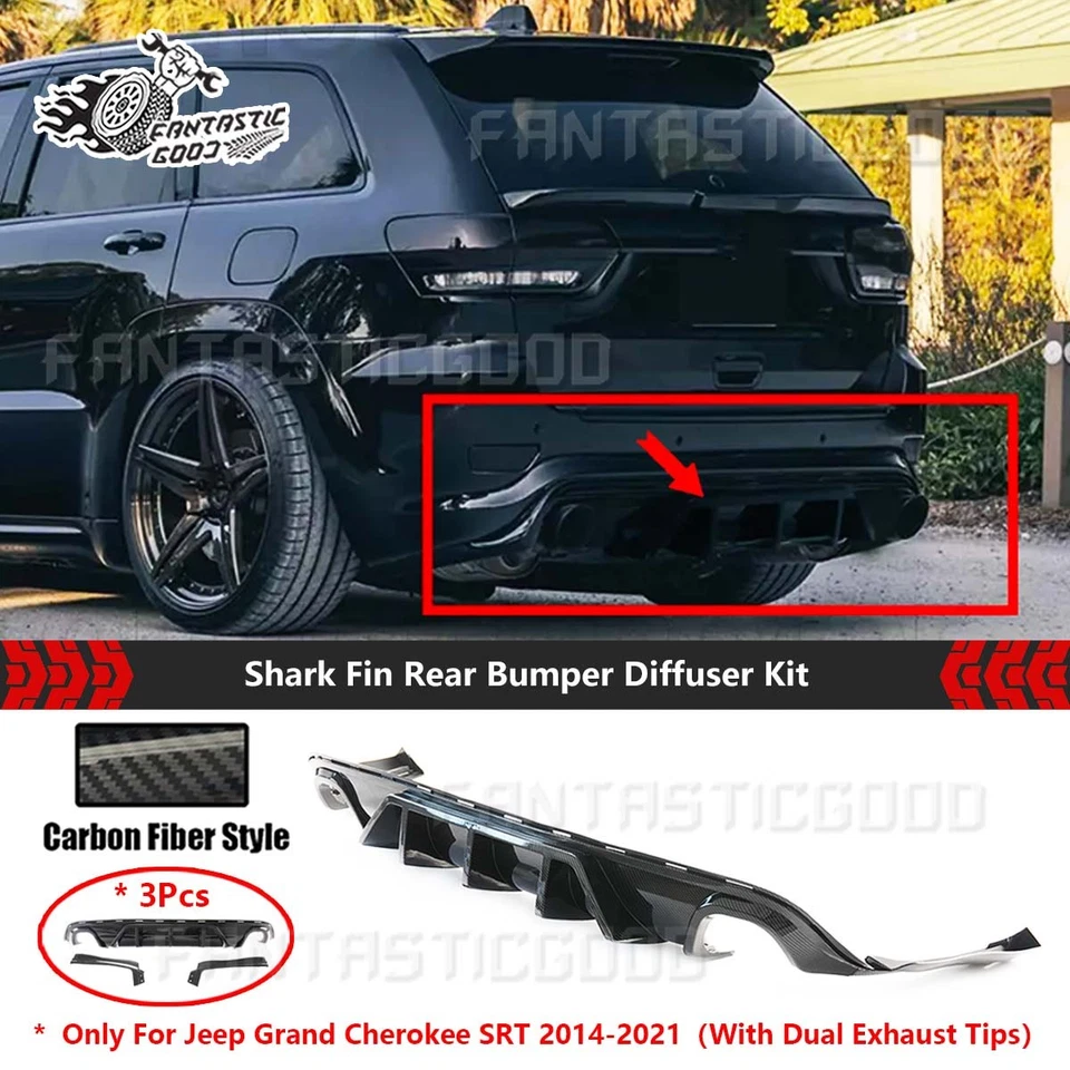 For Jeep Grand Cherokee SRT Trackhawk 14-2021 Carbon Fiber Rear Bumper Diffuser - Image 1 of 4