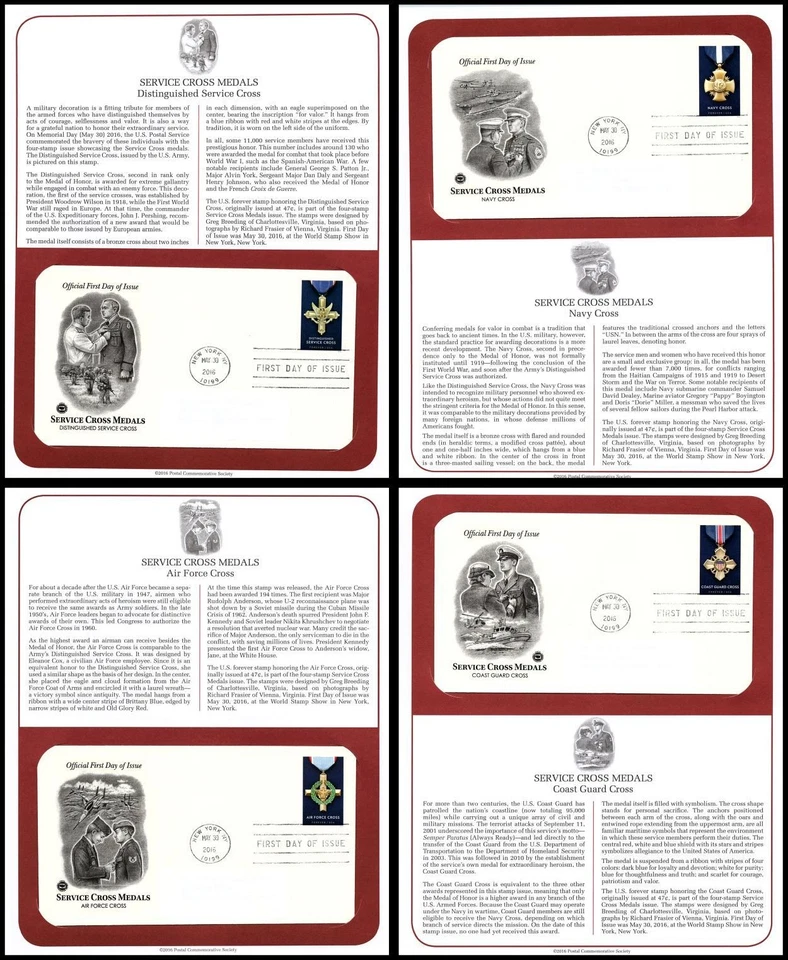 2016 Service Cross Medals Sc 5065-5068 FDC PCS 陆军海军空军海岸警卫队 — 第 1/1 张图片