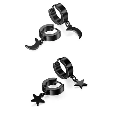 2 pares de aretes tipo argolla colgantes Huggie de acero inoxidable para mujer y hombre Foto 1 de 4