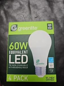 Greenlite LED 4 Pack 9W 60W Equivalent Light Bulbs 800 Lumens A19 Non-Dimmable - Picture 1 of 3