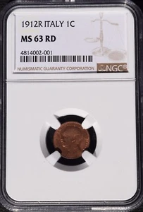 1912 R Italy 1 Centesimo, NGC MS 63 RD, Red, Better Date - Picture 1 of 1