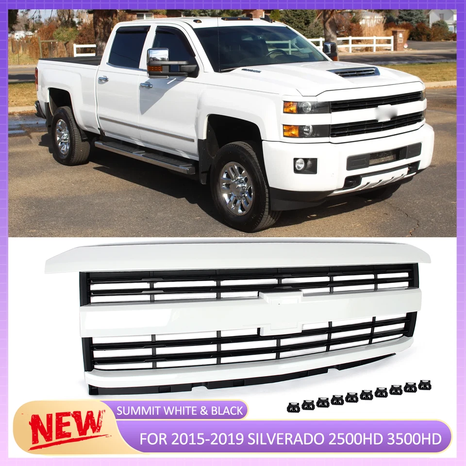 Summit White Grille w/ Black Mesh Insert For 2015-2019 Silverado 2500 HD 3500 HD Foto 1 de 4