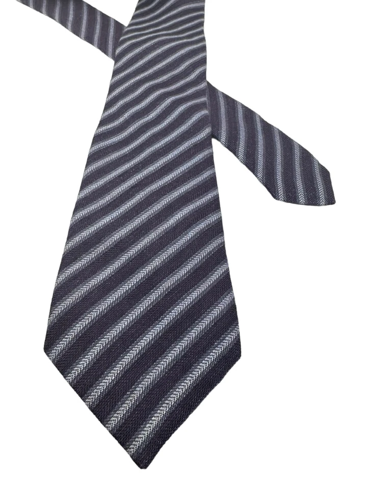 Corbata de vestir para hombre John Varvatos azul marino a rayas lino italiano mezcla seda Foto 1 de 4