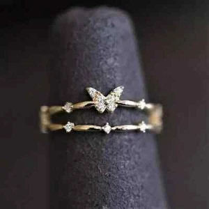 1.50 Ct Round Cut Real Moissanite Butterfly Wedding Ring 14K Yellow Gold Plated - Picture 1 of 6